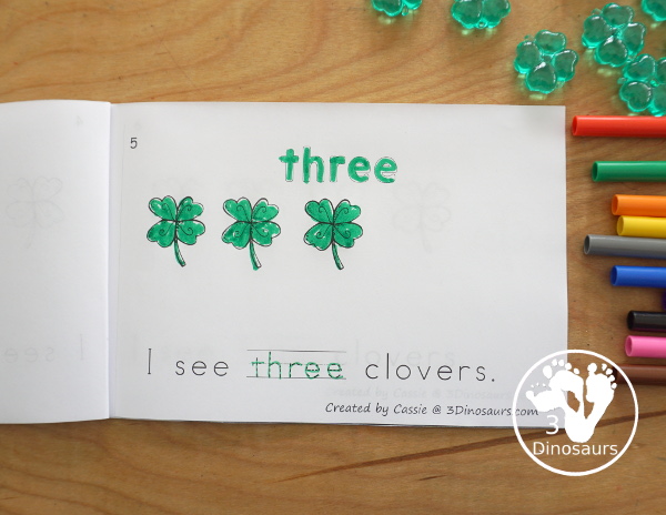 Free Clover Number Word Counting Book Printable - with numbers from - to 10 for tracing, coloring and counting clover - 3Dinosaurs.com