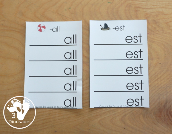 Free CVCC Word Family Ladder Printables - with  -ll, -ng, -nd, -st, -nk, -mp  consonants blend endings and -ck digraph ending with 5 words to build for each ending - 3Dinosaurs.com