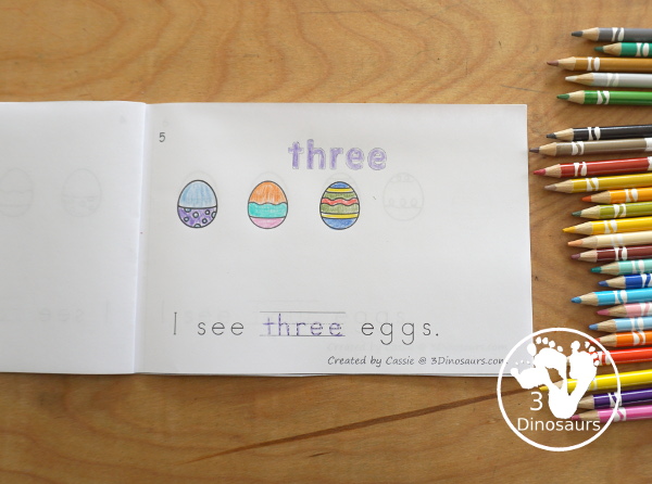 Free Easter Egg Number Word Counting Book Printable - with numbers from - to 10 for tracing, coloring and counting easter eggs - 3Dinosaurs.com