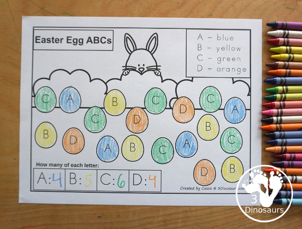 Free Easter ABC Color & Count Printable - use dot markers to dot the letters a change to the letter color part of the worksheet. - 3Dinosaurs.com