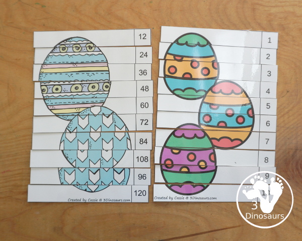 Free Easter Skip Counting Puzzles - 12 Printable Puzzles with each puzzle skip counting 10 times that you can use in first grade, second grade, and third grade for an Easter Math Center - 3Dinosaurs.com