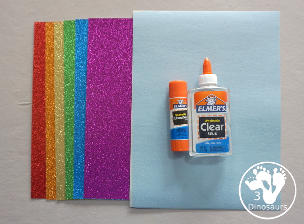 Torn Paper Glitter Rainbow Craft - a simple rainbow you can make with torn glitter paper. A simple rainbow for kids tot to kindergarten - 3Dinosaurs.com