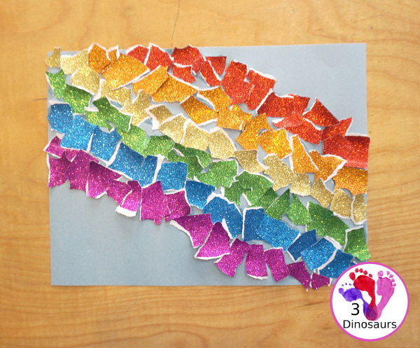 Torn Paper Glitter Rainbow Craft - a simple rainbow you can make with torn glitter paper. A simple rainbow for kids tot to kindergarten - 3Dinosaurs.com