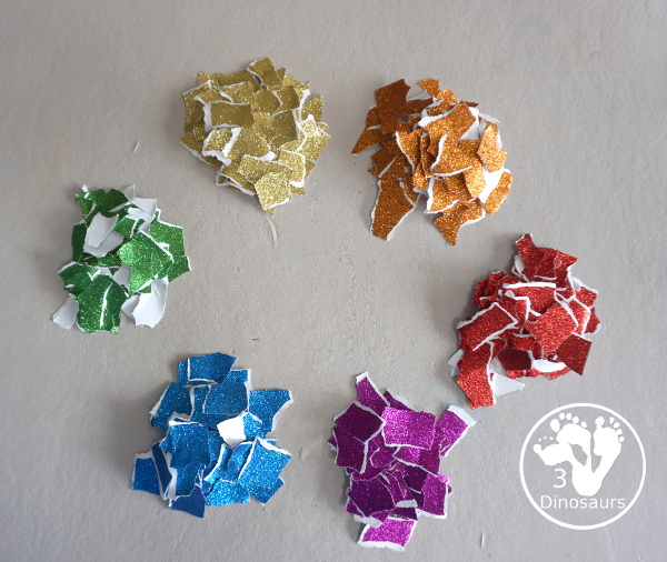 Torn Paper Glitter Rainbow Craft - a simple rainbow you can make with torn glitter paper. A simple rainbow for kids tot to kindergarten - 3Dinosaurs.com