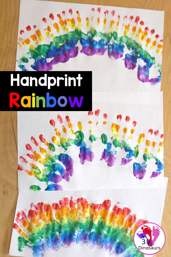 Hand Print Rainbow- you can make a rainbow with paint and a hand and it is fun for kids to make the rainbow. This is great for spring and St Patrick's day