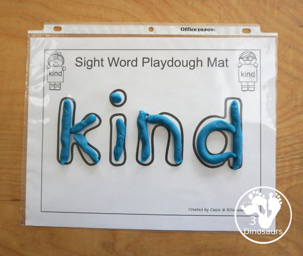 Free Romping & Roaring Third Grade Sight Words Packs Set 5: Kind, Laugh, Light, Long - easy to use sight word playdough mats - 3Dinosaurs.com