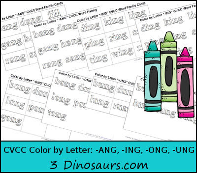 Free CVCC Word Family Color by Letter: -ANG, -ING, -ONG, - UNG - 3Dinosaurs.com