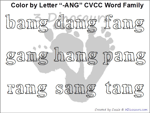 Free CVCC Word Family Color by Letter: -ANG, -ING, -ONG, - UNG - 3Dinosaurs.com