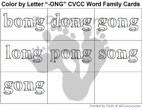 Free CVCC Word Family Color by Letter: -ANG, -ING, -ONG, - UNG - 3Dinosaurs.com