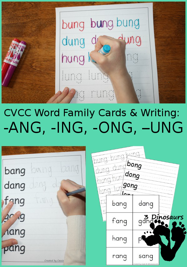 Free CVCC Word Family Cards & Writing - 3Dinosaurs.com