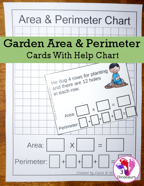 Free Garden Themed Area & Perimeter Cards - fill in for area and perimeter there are 4 pages of printables with an area and perimeter help chart - 3Dinosaurs.com