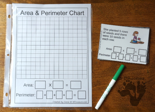 Free Garden Themed Area & Perimeter Cards - with fill in for area and perimeter there are 4 pages of printables - 3Dinosaurs.com