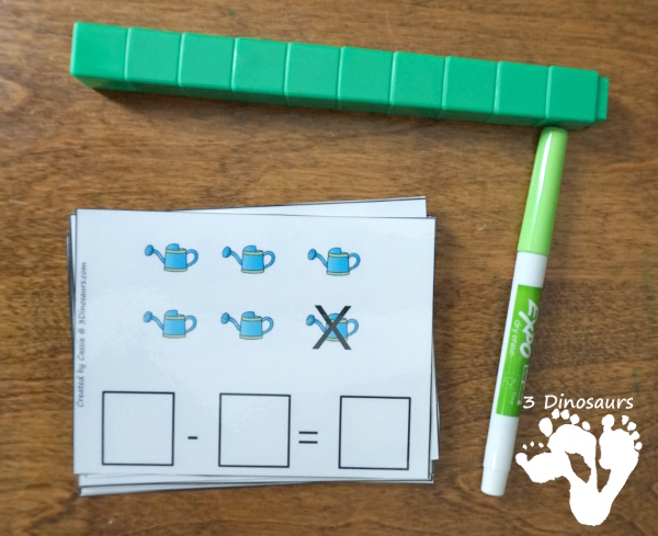 Free Garden Themed Subtraction Cards For Math Centers - 4 pages of printables - 3Dinosaurs.com