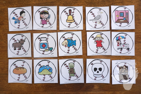 Free Fun Hands-On Baseball Double LL Sorting - 15 cards to sort with recording worksheet for kids to learn double LL ending words - 3Dinosaurs.com