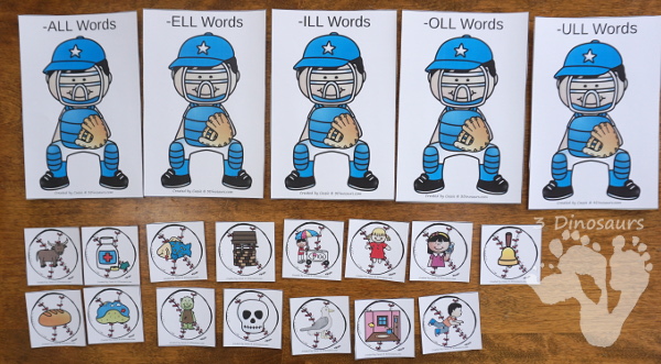 Free Fun Hands-On Baseball Double LL Sorting - 15 cards to sort with recording worksheet for kids to learn double LL ending words - 3Dinosaurs.com