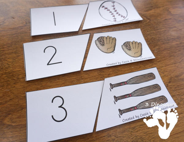 Free Hands-On Counting With Baseball Number Matching Puzzles - 2 piece puzzles with numbers 1 to 20 matching puzzles  - 3Dinosaurs.com