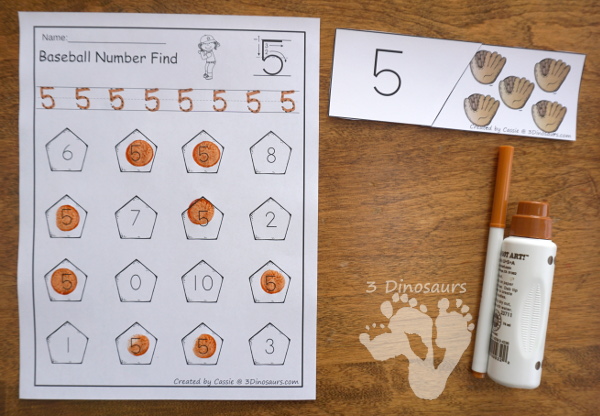 Free Hands-On Counting With Baseball Number Matching Puzzles - 2 piece puzzles with numbers 1 to 20 matching puzzles  - 3Dinosaurs.com