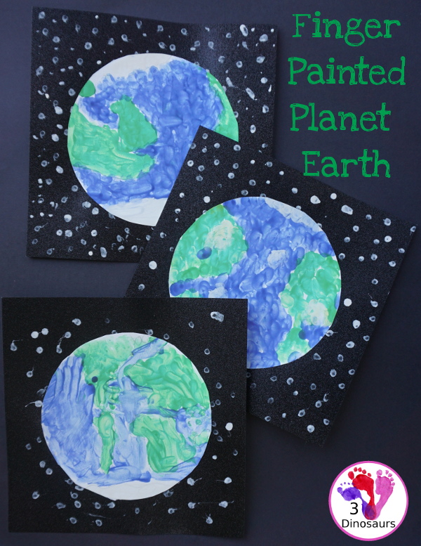 Easy to Make Finger Painted Planet Earth - fun projects for Earth Day or a project on planet earth - 3Dinosaurs.com