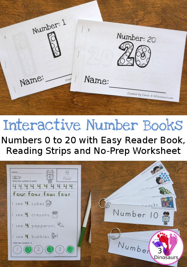 Interactive Number Books - Numbers 0 to 20 with interactive easy reader book, no-prep worksheets and reader strips $ - 3Dinosaurs.com