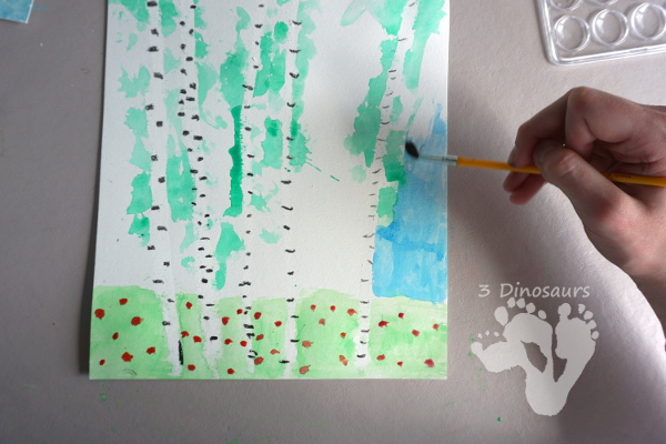 Easy to Paint Watercolor Spring Birch Trees - a fun painting project for spring or Earth Day - 3Dinosaurs.com