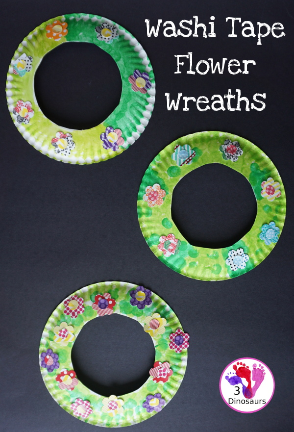 Easy To Make: Washi Tape Flower Wreath - fun fine motor craft to make for spring - 3Dinosaurs.com