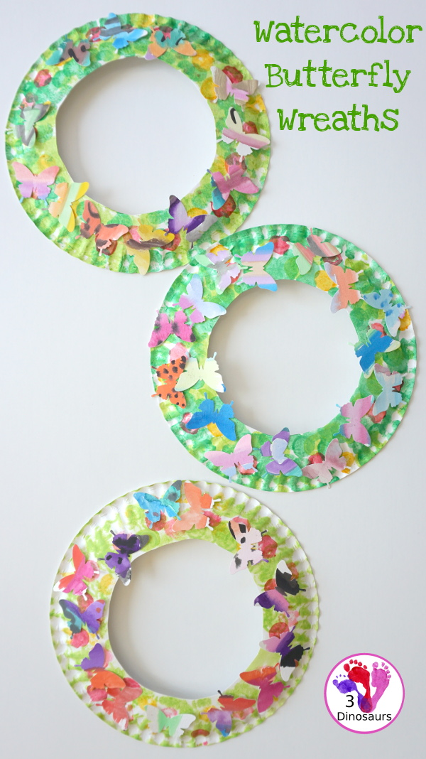 Fun To Make Watercolor Butterfly Wreaths - fun painting and craft activity with a butterfly theme - 3Dinosaurs.com