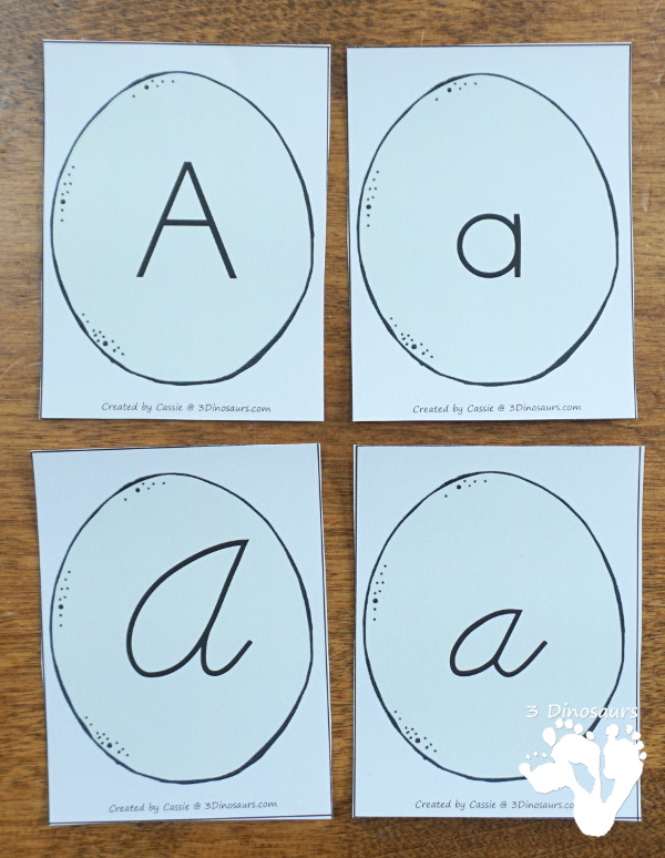 Free Easter Egg ABC Tracing & Matching: Print & Cursive - all 26 letters with uppercase and lowercase cards in print and cursive for different levels of learning fun. It also included tracing options - 3Dinosaurs.com