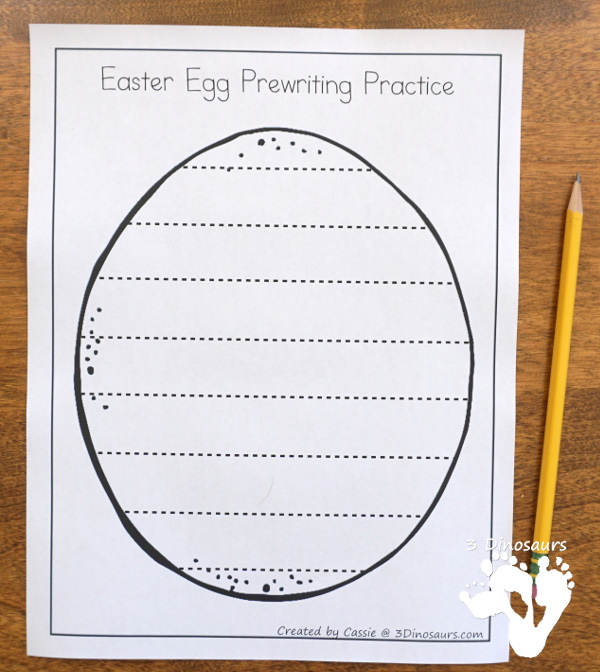 Free Easter Egg Theme Prewriting - 8 fun pages with an Easter egg theme for kids to trace and have fun doing fine motor with - 3Dinosaurs.com