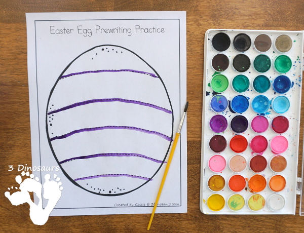 Free Easter Egg Theme Prewriting - 8 fun pages with an Easter egg theme for kids to trace and have fun doing fine motor with - 3Dinosaurs.com