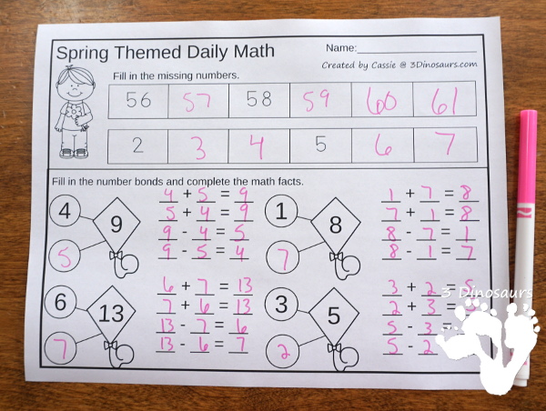 No-Prep Spring No-Prep Math: Addition & Subtraction - 30 pages in each set with review sheets at the end all in a spring theme with no cutting or prep work needed - 3Dinosaurs.com