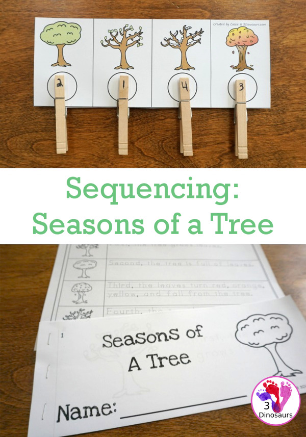 Sequencing: Seasons of a Tree with clip cards, task cards, no-prep worksheets and easy reader books $ - 3Dinosaurs.com #printablesforkids #sequencingforkids #earthday #fourseasons #tpt #teacherspayteachers