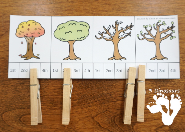 Sequencing: Seasons of a Tree with clip cards, task cards, no-prep worksheets and easy reader books $ - 3Dinosaurs.com #printablesforkids #sequencingforkids #earthday #fourseasons #tpt #teacherspayteachers