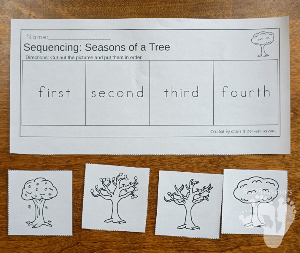 Sequencing: Seasons of a Tree with clip cards, task cards, no-prep worksheets and easy reader books $ - 3Dinosaurs.com #printablesforkids #sequencingforkids #earthday #fourseasons #tpt #teacherspayteachers