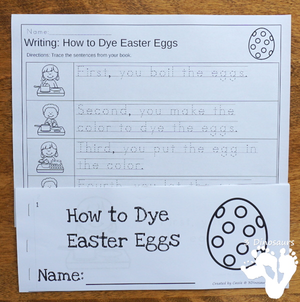 Sequencing: How to Dye Easter Eggs with clip cards, task cards, no-prep worksheets and easy reader books $ - 3Dinosaurs.com #printablesforkids #sequencingforkids #easter #springprintables #tpt #teacherspayteachers - 3Dinosaurs.com