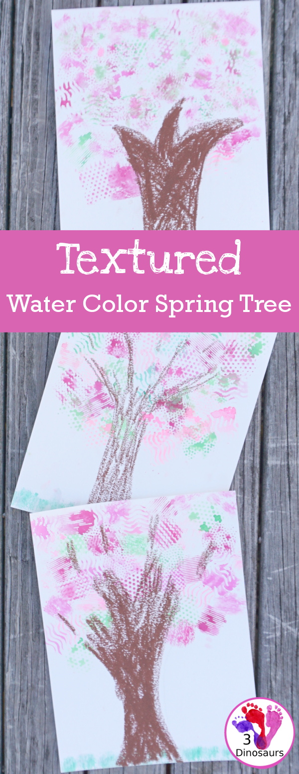 Texture Watercolor Spring Tree Painting - a fun painting activity with textures to make a fun spring themed tree - 3Dinosaurs.com