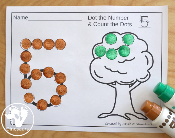 Earth Day Themed Dot the Number Count the Number: Recycle, Earth & Tree - a fun set of printables that work on numbers 0 to 20 for kids - 3Dinosaurs.com