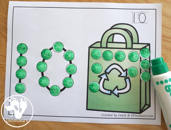 Earth Day Themed Dot the Number Count the Number: Recycle, Earth & Tree - a fun set of printables that work on numbers 0 to 20 for kids - 3Dinosaurs.com