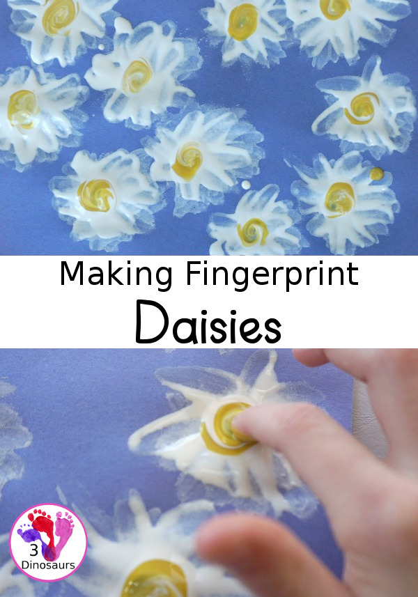 Making Fingerprint Daisies - a simple and easy painting craft that kids can do in minutes with very few supplies- 3Dinosaurs.com