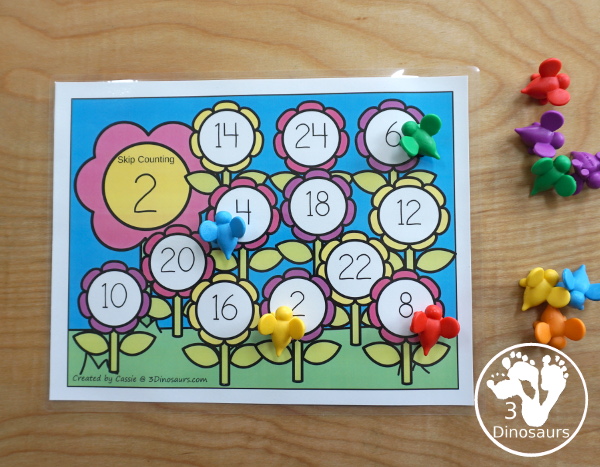 Free Flower Skip Counting Mats - numbers 1 to 12 skip counting 12 times with 12 pages of printables - 3Dinosaurs.com