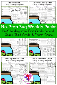 Bug No-Prep Weekly Packs – Prek to Fourth Grade