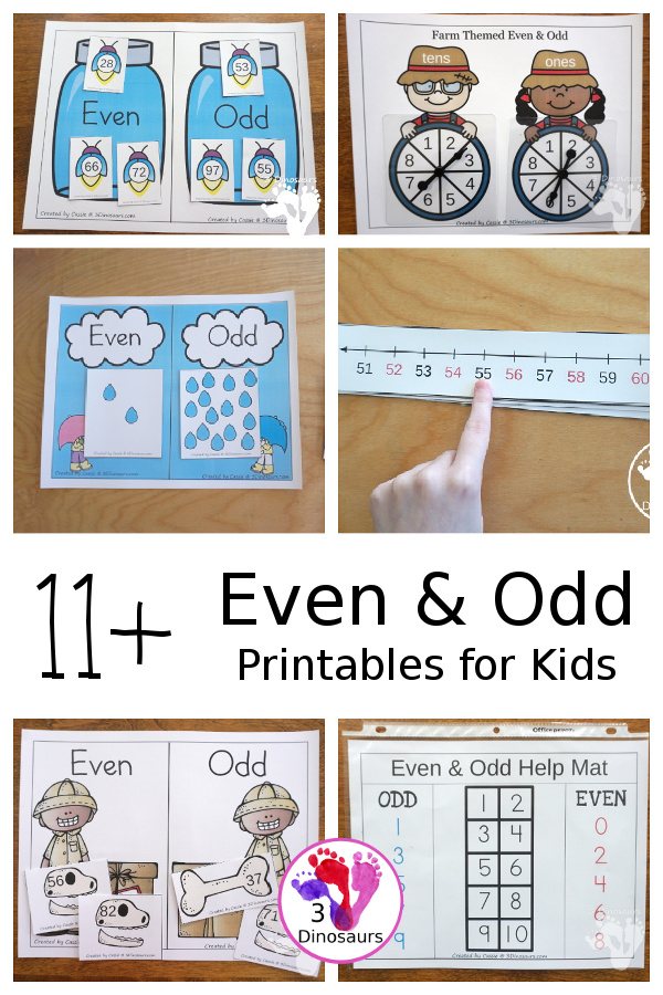 11+ Even & Odd Printables & Activities - Fun math centers and worksheets for even and odd numbers with no-prep and hands-on even and odd activities - 3Dinosaurs.com