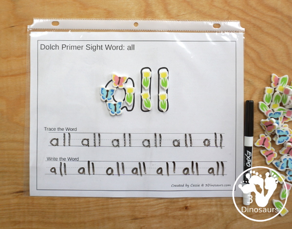 Free Dolch Primer Sight Words Playdough Mats with Tracing - 52 free sight word play-doh mats for kids to learn their sight words with playdough sight word, tracing the word, and write the sight word - 3Dinosaurs.com