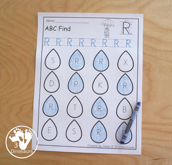 Easy No-Prep Rain ABC Letter Find - easy no-prep printables with a fun raindrop theme 52 pages with uppercase and lowercase $ - 3Dinosaurs.com