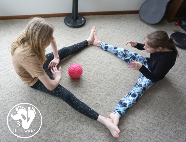 Two Person Gross Motor Movements with Balls - a fun look at three activities you can do passing a ball between two people - 3Dinosaurs.com