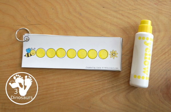 Free Bee Dot Marker Prewriting Printable - with 12 dot marker prewriting strips to use with kids in different dot marker lines that are great for younger hands to build fine motor skills. - 3Dinosaurs.com