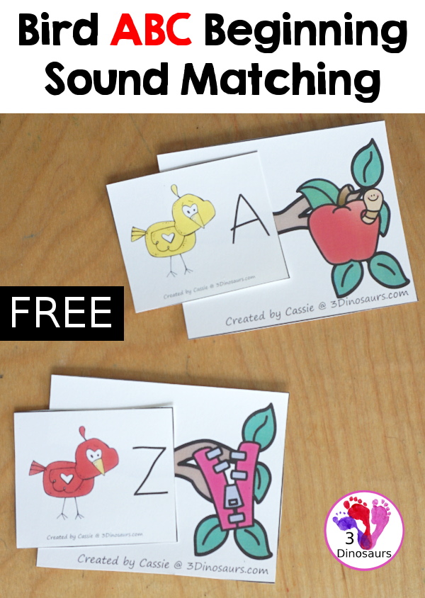 Free Bird ABC Matching Printable - a super fun way to work on beginning sounds for letters with a branch with a picture of a letter and birds with uppercase letters to match - 3Dinosaurs.com