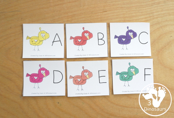 Free Bird ABC Matching Printable - a super fun way to work on beginning sounds for letters with a branch with a picture of a letter and birds with uppercase letters to match - 3Dinosaurs.com