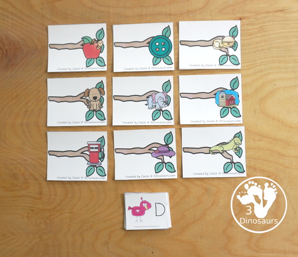 Free Bird ABC Matching Printable - a super fun way to work on beginning sounds for letters with a branch with a picture of a letter and birds with uppercase letters to match - 3Dinosaurs.com