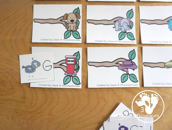 Free Bird ABC Matching Printable - a super fun way to work on beginning sounds for letters with a branch with a picture of a letter and birds with uppercase letters to match - 3Dinosaurs.com