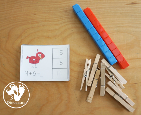 Free Bird Subtraction & Addition Clip Cards printables - with 12 addition cards and 12 subtraction cards that have similar equations with a recording sheet - 3Dinosaurs.com